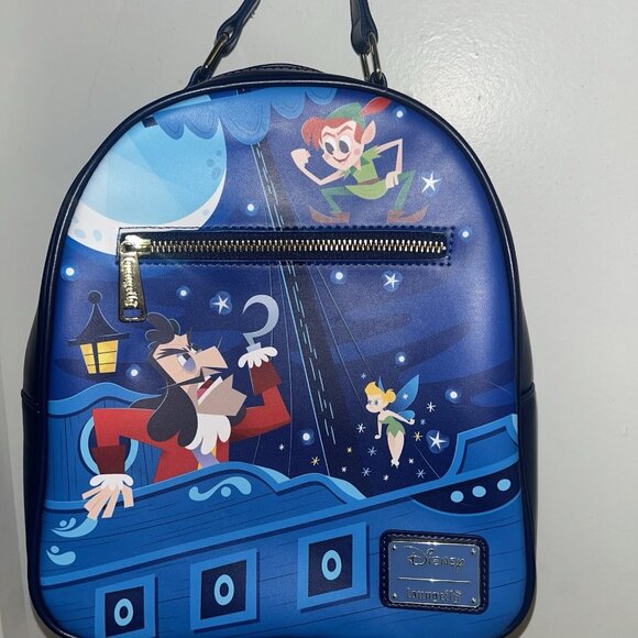 Loungefly Disney Captain Hook Peter Pan Tinkerbell Blue Mini Backpack Purse - Picture 3 of 12